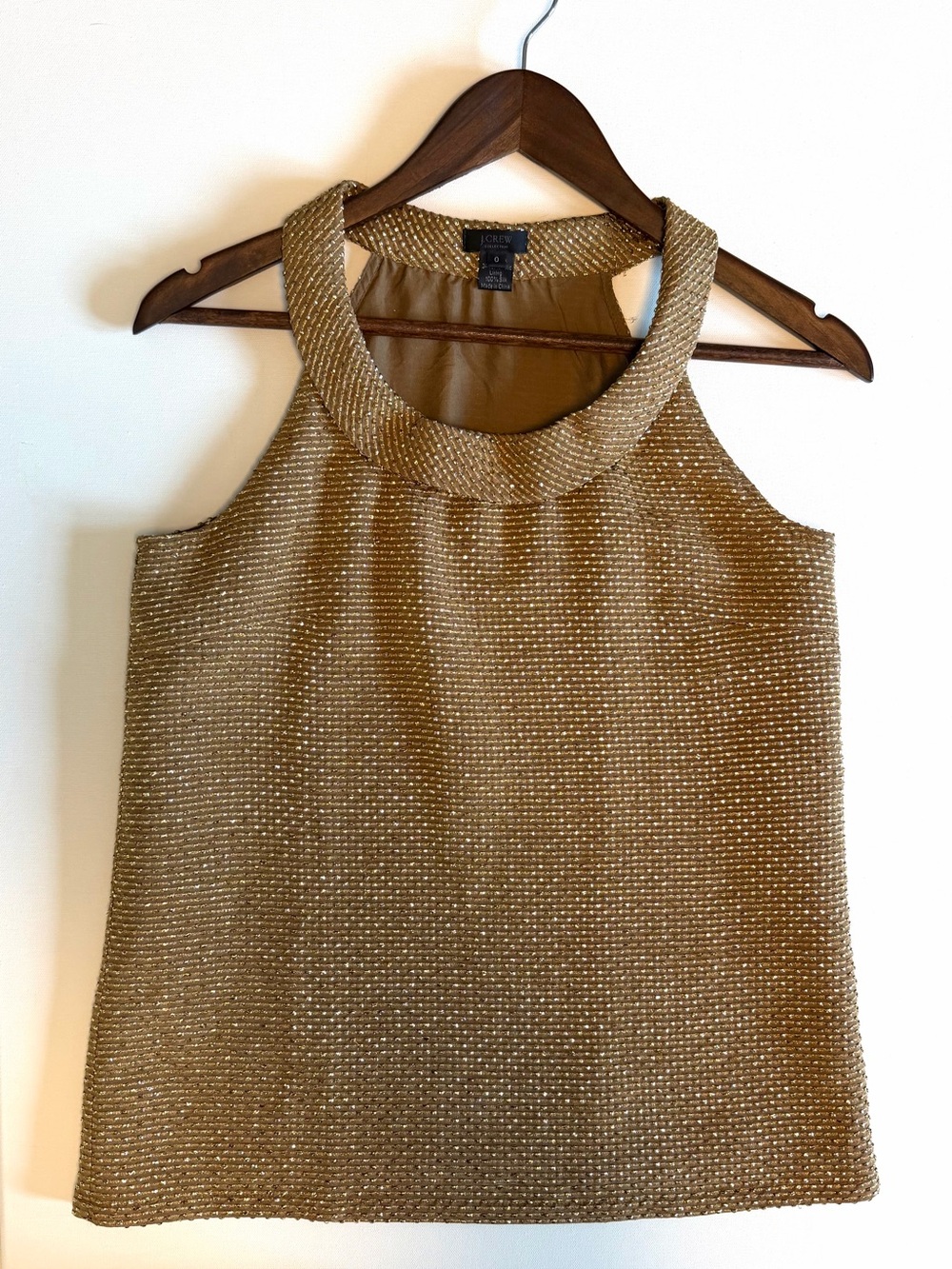 J. Crew Gold Shimmer Tank Top Silk Lining Sophisticated Effortless Chic Parisian